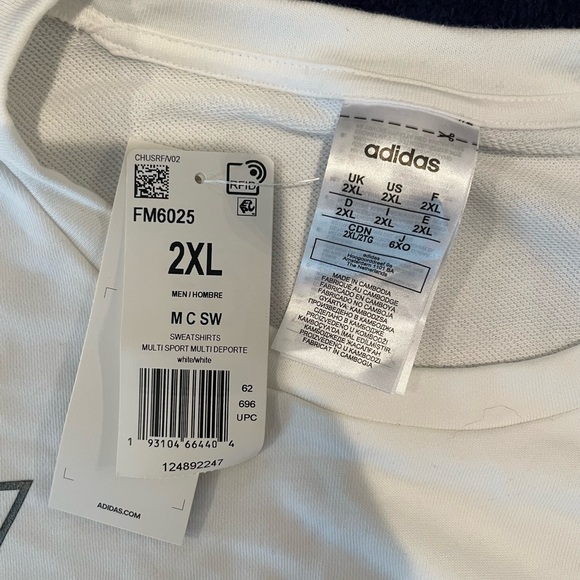 white adidas long sleeve 2XL with tags - Picture 3 of 3